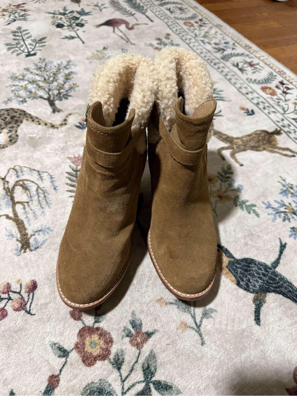 UGG Australia Brown Chestnut Suede Shearling Fur Anais Wedge Bootie US 8.5 - Picture 2 of 8